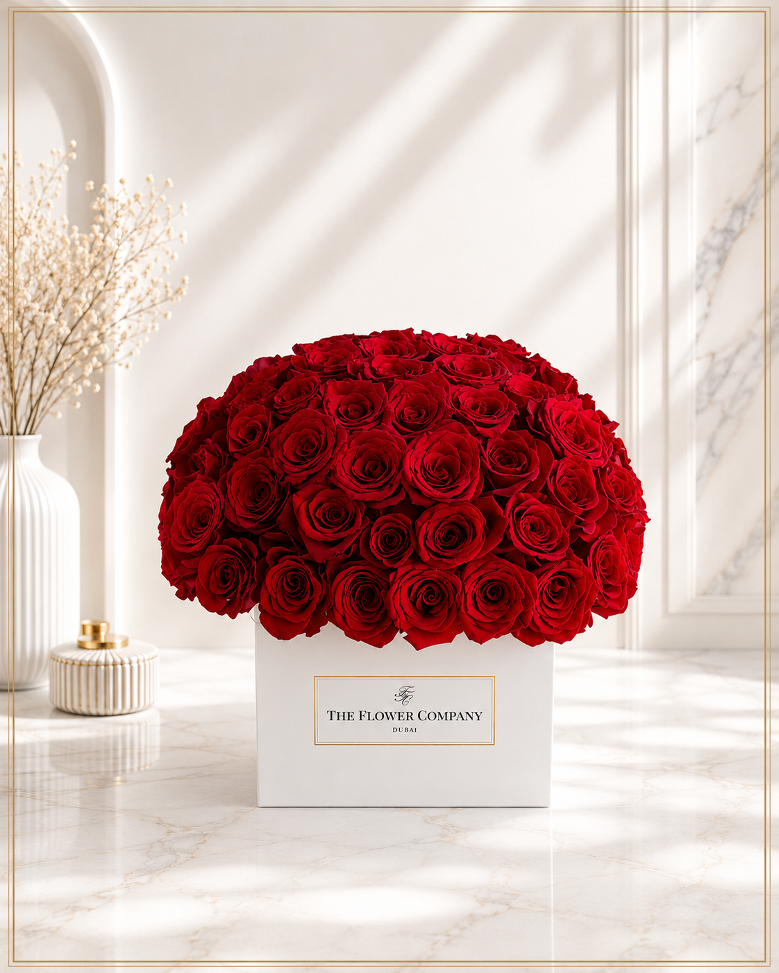Dome Shaped Red Roses in Square Box