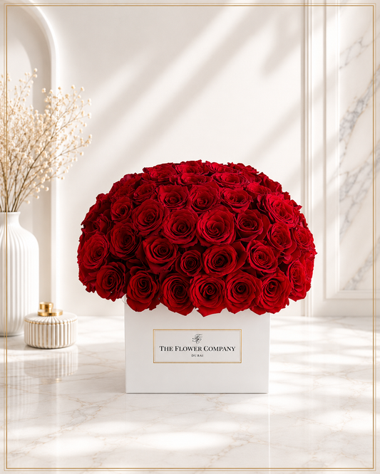 Dome Shaped Red Roses in Square Box